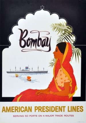 Original Vintage 1950 Cruise Travel Poster - Bombay By American President Lines